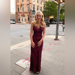 Windsor Maroon Sequin Prom Dress